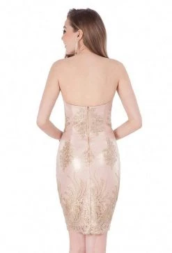 Terani Couture - Sweetheart Embellished Gold Medallion Cocktail Dress 1621H1003 Cocktail Dresses