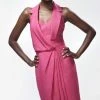 Theia - 870033 Collared Neck Cocktail Dress - 1 Pc Fuchsia In Size 4 Available Cocktail Dresses