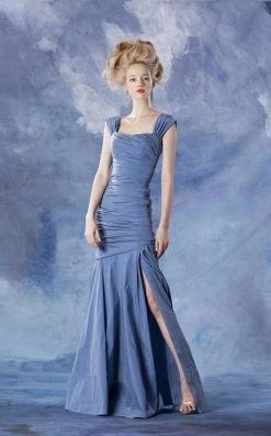 Theia - 881685 Asymmetrical Ruched Mermaid Taffeta Gown
