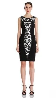 Cocktail Dresses Theia - 882057 Sleeveless Animal Print Ponte Sheath Dress
