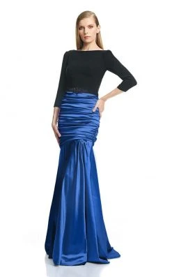 Theia - 882619 Bateau Neck Quarter Length Sleeves Long Gown