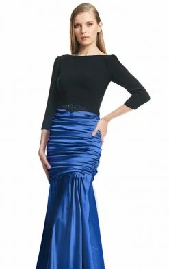 Theia - 882619 Bateau Neck Quarter Length Sleeves Long Gown