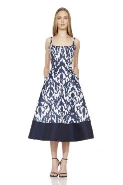Theia - 882883 Batik Print Tea Length Dress Cocktail Dresses