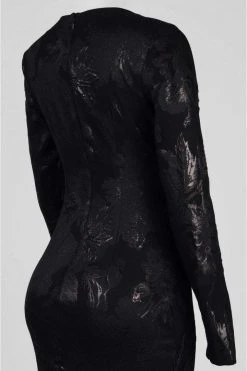 Theia - 882988 V Neck Long Sleeves Floral Trumpet Gown