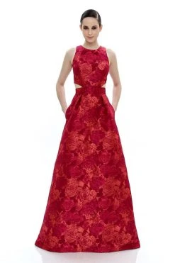 Formal Gowns Theia - Floral Jewel Neck Dress 882438