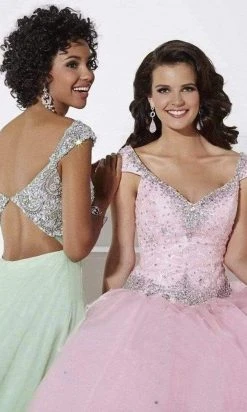 Formal Gowns Tiffany Designs - 16085 Elegant Embellished V-neck Silky Chiffon A-line Dress