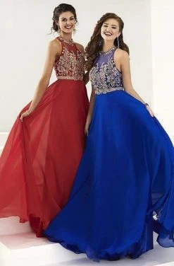 Formal Gowns Tiffany Designs - 16166 Divinely Beaded Halter Silky Chiffon Long Gown