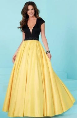 Tiffany Designs - 16200 Plunging V-Neck Two-Toned Ballgown Formal Gowns