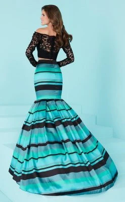 Formal Gowns Tiffany Designs - 16201 Two-Piece Off Shoulder Striped Mermaid Gown