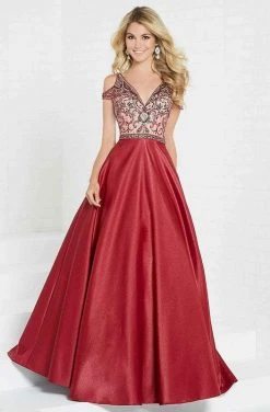Tiffany Designs - 16283 Beaded V-neck Shimmer Satin A-line Gown Formal Gowns