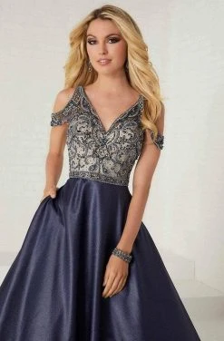 Tiffany Designs - 16283 Beaded V-neck Shimmer Satin A-line Gown Formal Gowns