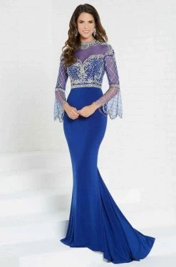 Tiffany Designs - 16285 Sequined High Neck Jersey Trumpet Dress Formal Gowns