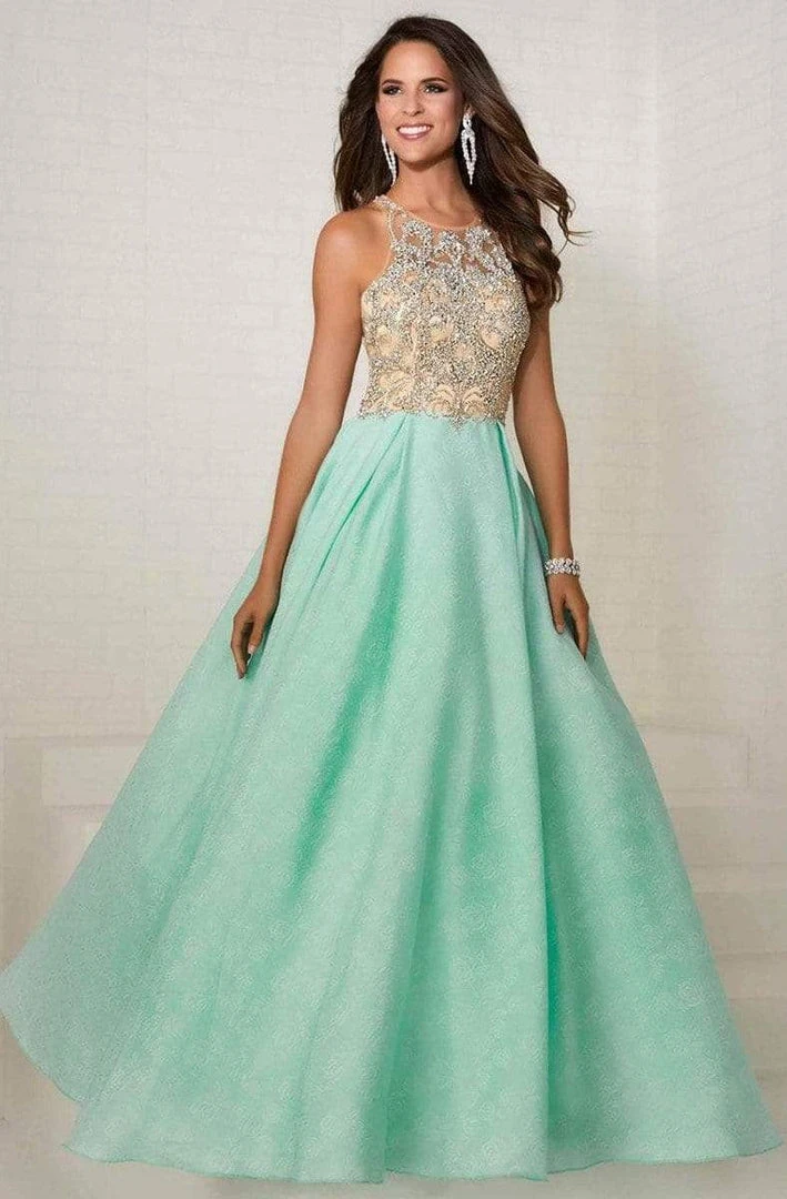 Tiffany Designs - 16289 Bejeweled Illusion Halter Brocade Ballgown Formal Gowns 3 Tiffany Designs - 16289 Bejeweled Illusion Halter Brocade Ballgown Formal Gowns