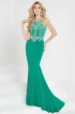 Formal Gowns Tiffany Designs - 16293 Embellished Illusion Halter Jersey Dress 10 Formal Gowns Tiffany Designs - 16293 Embellished Illusion Halter Jersey Dress