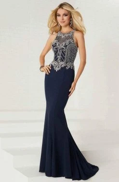 Formal Gowns Tiffany Designs - 16293 Embellished Illusion Halter Jersey Dress