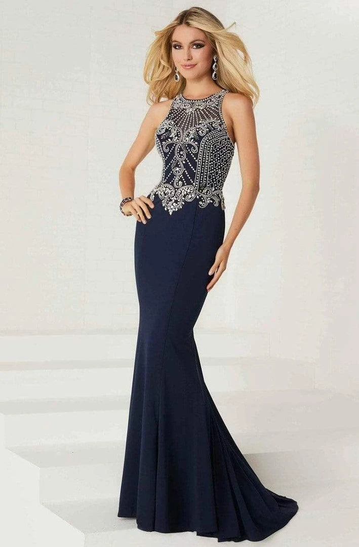 Formal Gowns Tiffany Designs - 16293 Embellished Illusion Halter Jersey Dress 3 Formal Gowns Tiffany Designs - 16293 Embellished Illusion Halter Jersey Dress