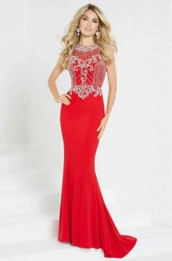 Formal Gowns Tiffany Designs - 16293 Embellished Illusion Halter Jersey Dress 11 Formal Gowns Tiffany Designs - 16293 Embellished Illusion Halter Jersey Dress