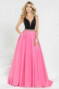 Tiffany Designs - 16297 Beaded Deep V-neck Shimmer Satin Ballgown Formal Gowns
