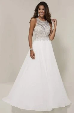 Tiffany Designs - 16337 Beaded Lattice Halter Chiffon A-Line Gown