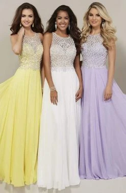 Tiffany Designs - 16337 Beaded Lattice Halter Chiffon A-Line Gown