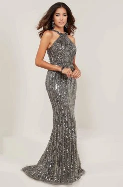 Formal Gowns Tiffany Designs - 16344 Beaded Halter Sheath Evening Gown - 1 Pc Red In Size 14 Available