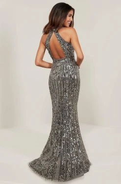 Formal Gowns Tiffany Designs - 16344 Beaded Halter Sheath Evening Gown - 1 Pc Red In Size 14 Available