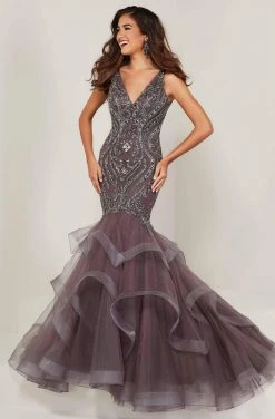Formal Gowns Tiffany Designs - 16351 Beaded V-Neck Layered Mermaid Dress