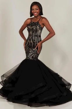 Tiffany Designs - 16359 Sequined Halter Tulle Mermaid Dress