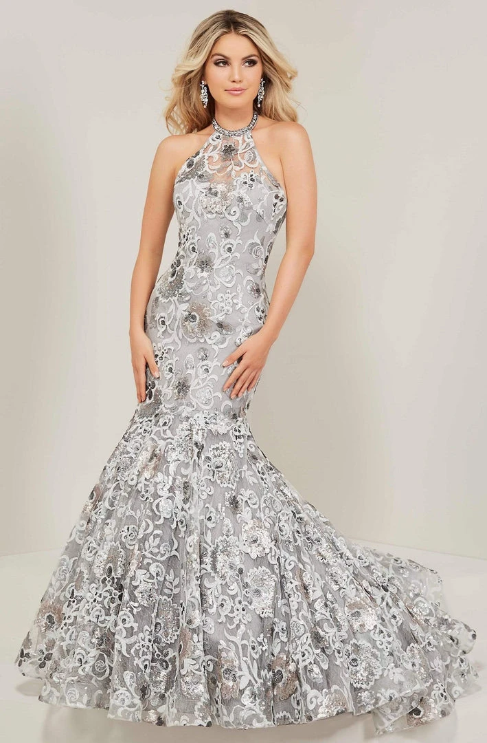 Formal Gowns Tiffany Designs - 16366 Floral Sequined Illusion Halter Mermaid Gown 2 Formal Gowns Tiffany Designs - 16366 Floral Sequined Illusion Halter Mermaid Gown
