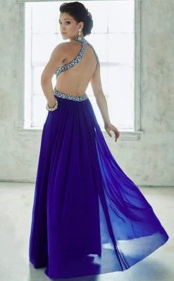 Formal Gowns Tiffany Designs - 46028 Crystal Crusted Halter Long Evening Gown With Cutouts