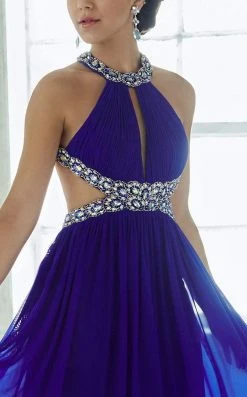 Formal Gowns Tiffany Designs - 46028 Crystal Crusted Halter Long Evening Gown With Cutouts