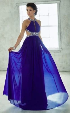 Formal Gowns Tiffany Designs - 46028 Crystal Crusted Halter Long Evening Gown With Cutouts