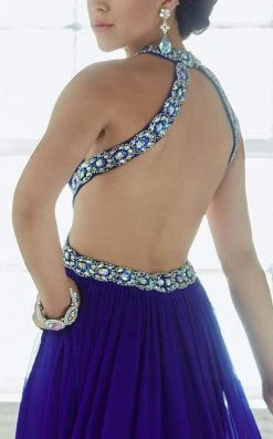 Formal Gowns Tiffany Designs - 46028 Crystal Crusted Halter Long Evening Gown With Cutouts