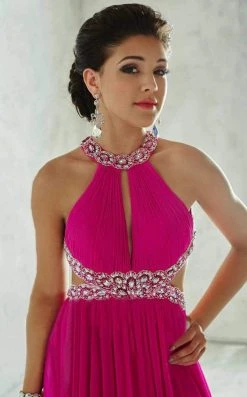 Formal Gowns Tiffany Designs - 46028 Crystal Crusted Halter Long Evening Gown With Cutouts