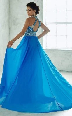 Tiffany Designs - 46032 Stylish Bead-Embellished Halter Gown With Sheer Layering Formal Gowns