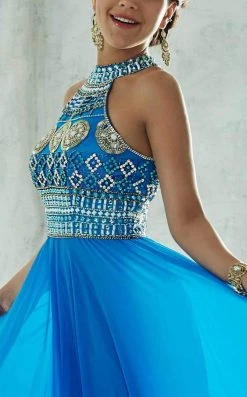 Tiffany Designs - 46032 Stylish Bead-Embellished Halter Gown With Sheer Layering Formal Gowns