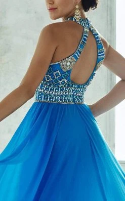 Tiffany Designs - 46032 Stylish Bead-Embellished Halter Gown With Sheer Layering Formal Gowns