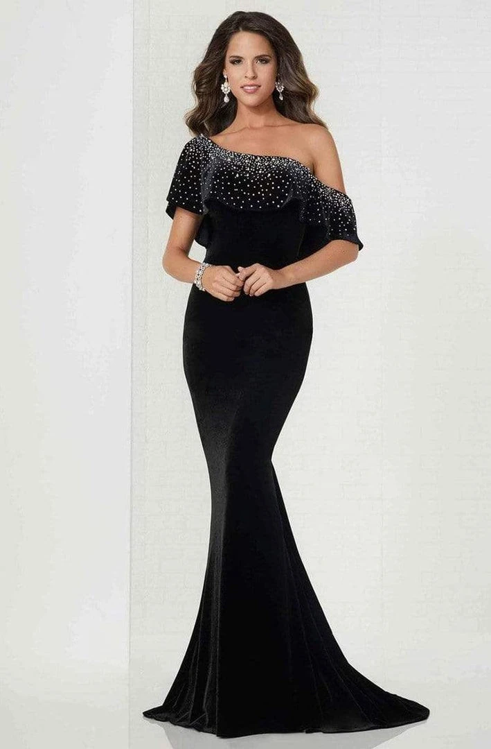 Formal Gowns Tiffany Designs - 46125 Embellished Asymmetric Velvet Trumpet Dress 3 Formal Gowns Tiffany Designs - 46125 Embellished Asymmetric Velvet Trumpet Dress