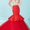 Tiffany Designs - Captivating Rhinestone And Crystal Beaded Deep Sweetheart Mermaid Dress 16217 - 1 Pc Champagne/Red In Size 4 Available Formal Gowns