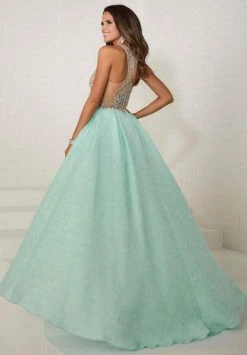 Tiffany Designs - Jeweled Illusion Halter Brocade Ballgown 16289 - 1 Pc Nude/Aqua In Size 4 Available