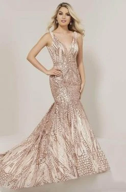 Tiffany Designs - Sequin Lace Mermaid Gown 16333 - 1 Pc Rose Gold In Size 20 Available