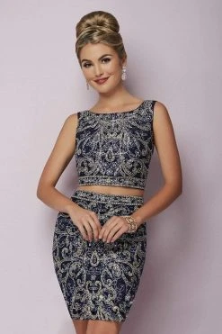Tiffany Homecoming - 27119 Deep V-Back Two-Piece Glittering Lace Short Dress Cocktail Dresses