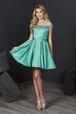 Cocktail Dresses Tiffany Homecoming - 27205 Beaded Off-Shoulder Satin A-line Dress