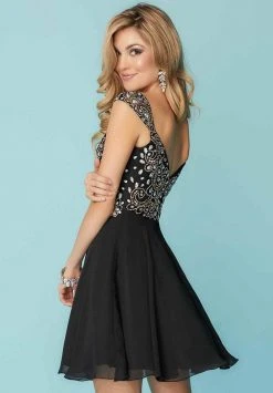 Tiffany Homecoming - Cap Sleeve Bead Adorned A-Line Dress 27165 - 1 Pc Red/Gold In Size 4 Available Cocktail Dresses