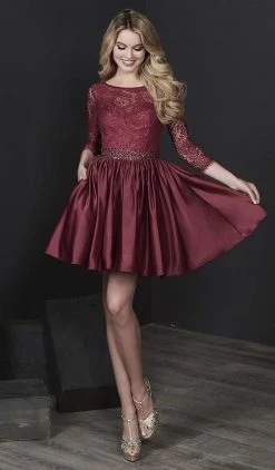 Cocktail Dresses Tiffany Homecoming - Lace Quarter Length Sleeves A-Line Cocktail Dress 27202 - 1 Pc Burgundy In Size 2 Available
