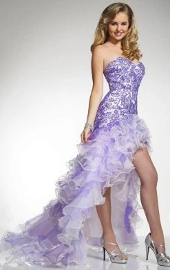 Tiffany Homecoming - Strapless Lace Ruffled Prom Dress 16016 - 1 Pc Lilac/Ivory In Size 12 Available Formal Gowns