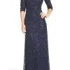 Adrianna Papell 91919970 Quarter Sleeves Sequined Evening Dress