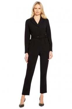 Adrianna Papell - AP1D102936 Collared V-neck Stretch Crepe Jumpsuit