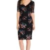 Adrianna Papell - AP1D102954 Floral Embroidered V-neck Sheath Dress