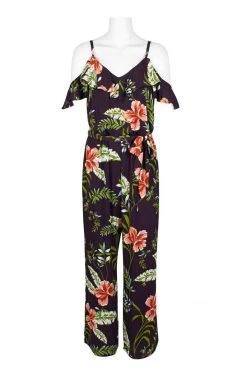 Adrianna Papell - AP1D103372 Floral Print V-neck Jumpsuit